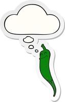 cartoon chili pepper and thought bubble as a printed sticker vector