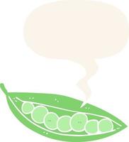 cartoon peas in pod and speech bubble in retro style vector