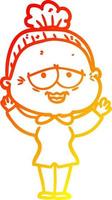 warm gradient line drawing cartoon happy old lady vector