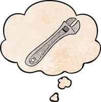cartoon spanner and thought bubble in grunge texture pattern style vector