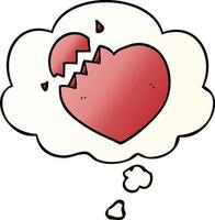 cartoon broken heart and thought bubble in smooth gradient style vector