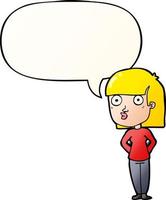 cartoon woman staring and speech bubble in smooth gradient style vector