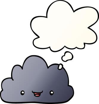 cartoon tiny happy cloud and thought bubble in smooth gradient style vector