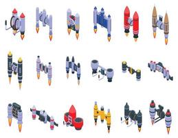 Jetpack icons set isometric vector. Rocket fly vector