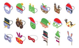 Christmas masks icons set isometric vector. Party photo vector