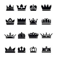 Crown gold icons set, simple style vector