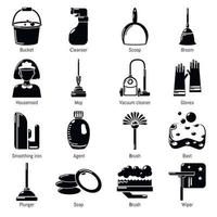 Cleaning tools icons set, simple style