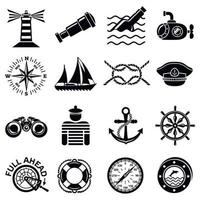 Nautical icons set, simple style vector