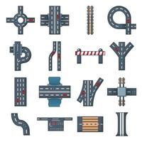 Road parts constructor icons set, cartoon style vector