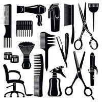 conjunto de iconos de herramientas de peluquería, estilo simple vector