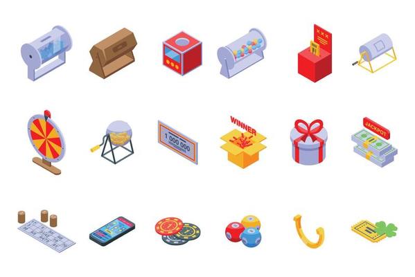 Sweepstake icons set isometric vector. Chance activity