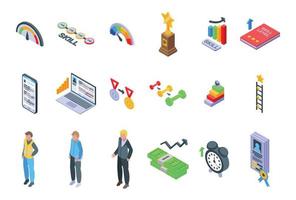 Skill level icons set isometric vector. Expert success