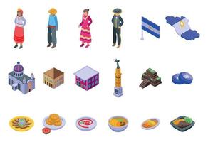 El Salvador icons set isometric vector. Flag country
