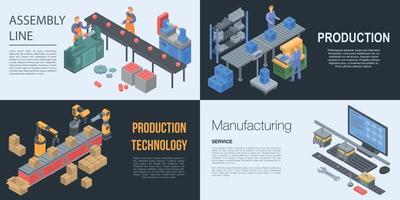 Assembly line manufacture banner set, isometric style vector