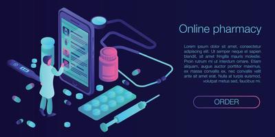 Web online pharmacy concept banner, isometric style vector