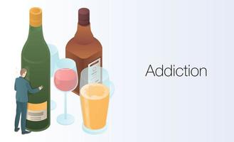Addiction concept banner, isometric style vector