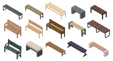 Bench icons set, isometric style vector