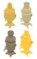 Samovar icons set, isometric style vector