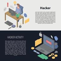 Hacker banner set, isometric style vector