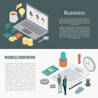 Business cooperation banner set, isometric style