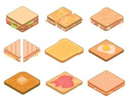 Toast icons set, isometric style vector