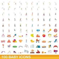 100 baby icons set, cartoon style vector