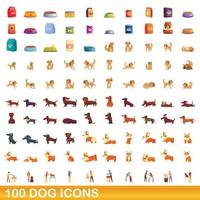 100 perros, conjunto de iconos de estilo de dibujos animados vector