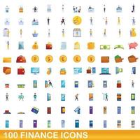 100 finance icons set, cartoon style vector
