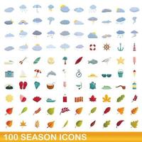 100 season icons set, cartoon style vector