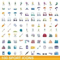 100 iconos deportivos, estilo de dibujos animados vector