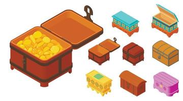 Dower chest icons set, isometric style vector