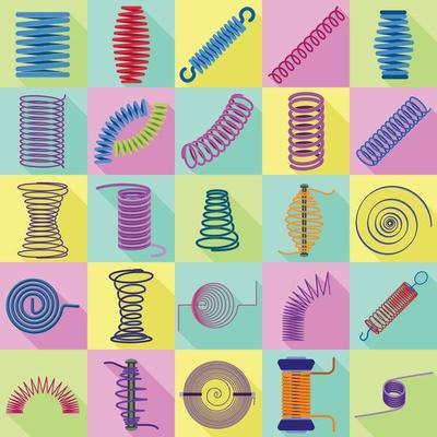 Coil icons set, flat style