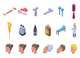 Facial massage icons set isometric vector. Face skin vector