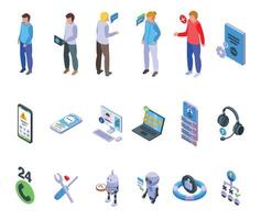 Support chat icons set isometric vector. Call center vector