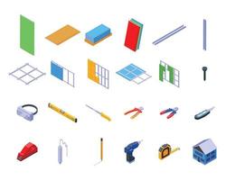 Drywall icons set isometric vector. House brush vector