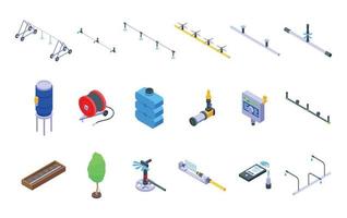 Irrigation system icons set isometric vector. Farming agriculture