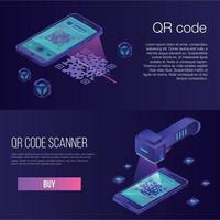 conjunto de banners de código qr, estilo isométrico vector