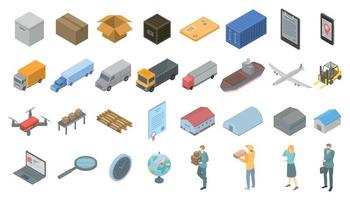 Goods export icons set, isometric style vector