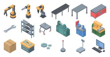 Assembly line icons set, isometric style