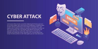 Cyber attack concept banner, isometric style vector