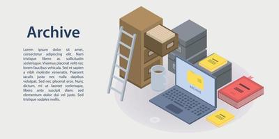 Archive concept banner, isometric style vector