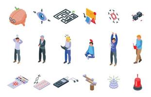 Concentration icons set isometric vector. Yoga meditate vector