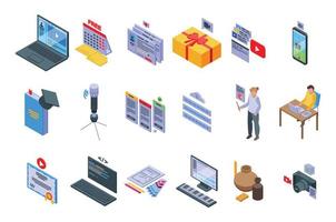 Free course icons set isometric vector. Virtual class vector