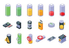 Battery charge icons set isometric vector. Electricity charge vector