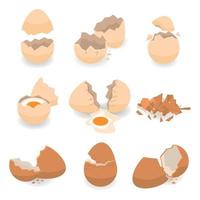 Eggshell icons set, isometric style vector