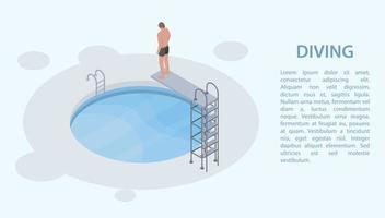 banner de concepto de trampolín de piscina, estilo isométrico