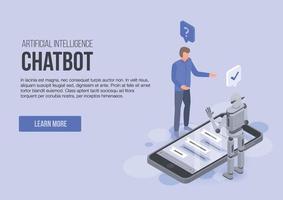 Artificial intelligence chatbot concept banner, isometric style vector