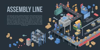 Assembly line factory concept background, isometric style vector