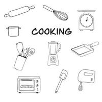 00025 Set of Kitchen equipment icons vector hand drawn sketchy