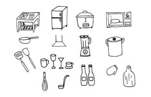 Set of Kitchen equipment icons vector hand drawn sketchy